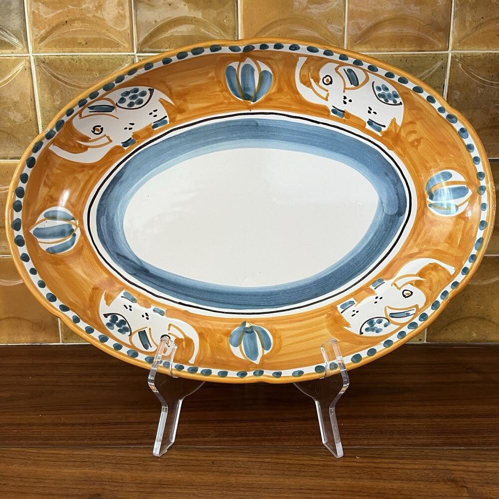 Solimene Vietri Sul Mare Elephant 14" Platter Italian Art Pottery Italy